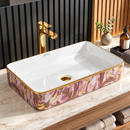 Plantex Ceramic Counter Top Washbasin for Bathroom/Table Top Wash Basin/Rectangle Bathroom Sink for Restaurant/Hotel (24 x 14 x 5 Inch)