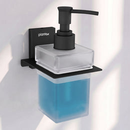 Plantex 304 Grade Stainless Steel Liquid Soap Dispenser for Bathroom/Frosted Glass Dispenser Shampoo/Hand wash/Bathroom Accessories - Pack of 1 (Crystal, Black)
