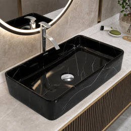 Plantex Ceramic Countertop Basin/Tabletop Washbasin/Bathroom Basin Sink/Marble Washbasin for Kitchen (White Veins, 24 x 13 x 5 Inch)