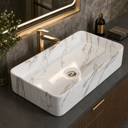 Plantex Wash Basin for Bathroom/Ceramic Tabletop WashBasin/Sink/Basin for Bathroom/Restaurant, Hotel (Marble Finish, 24 x 13 x 5 Inch)