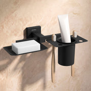 Plantex Soap Dish with Tumbler Holder/Soap Stand/Stainless Steel Soap Case with Toothbrush Holder/Bathroom Accessories - Aqua (Black)