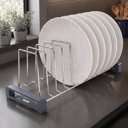 Plantex Stainless Steel Dish Rack/Plate Stand/Thali Stand for Modular Kitchen/Tandem Box Accessories - 10 Sections (Chrome/Pack of 1)