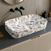 Plantex Tabletop Wash Basin/Bathroom Sink/Wash Basin Over Counter/Designer Ceramic Wash Basin for Bathroom (Marble Finish - 22 x 14 x 5 Inch)