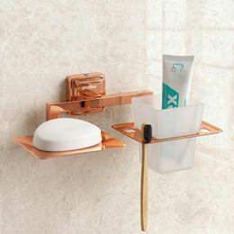 Plantex 304 Stainless Steel Decan Rose Gold Soap and Brush Holder Stand for Bathroom/Soap Stand/Tooth Brush Holder - Bathroom Accessories