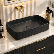 Plantex Wash Basin for Bathroom/Ceramic Basin/Rectangle Table Top Basin/Wash Basin for Home/Restaurant (Charcoal Black - 26 x 15 x 5 Inch)