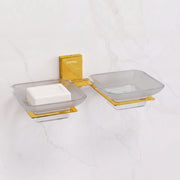 Plantex 304 Grade Stainless Steel Frosted Glass Double Soap Holder/Soap Stand/Dual Soap Dish/Bathroom Accessories - Crystal (PVD Gold)