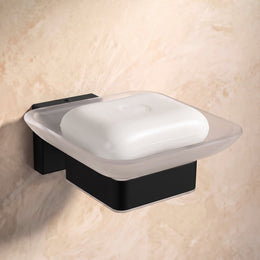 Plantex Stainless Steel Glass Soap Dish for Bathroom/Soap Holder/Soap Case/Soap Stand for Kitchen/Bathroom Accessories - Aqua (Black)