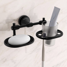 Plantex 304 Stainless Steel Soap with Tumbler Holder/Soap Stand/Soap Holder/Tooth Brush Holder/Bathroom Accessories (Niko - Black)