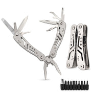 Plantex Heavy Duty Multitool Pliers/15-in-1 Stainless Steel Multi Tool with Screwdriver Bit Set/Wire Cutter/File/Bottle Opener & Nylon Sheath for DIY Camping  Silver (MT629PG)