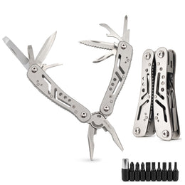 Plantex Heavy Duty Multitool Pliers/15-in-1 Stainless Steel Multi Tool with Screwdriver Bit Set/Wire Cutter/File/Bottle Opener & Nylon Sheath for DIY Camping  Silver (MT629PG)