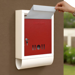 Plantex Letter Box/GI Steel Magazine Holder/Complaint Box & Suggestion Box for Office with Secure Lock and Keys/News Paper Holder/Mail Box/Post Box (Red & Ivory), Wall Mount
