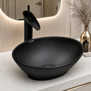 Plantex Ceramic Wash Basin for Bathroom/Table Top Ceramic Basin/Washbasin for Bathroom - (BOAT-NS-BLACK-Marble Finish,16 x 13 x 5.5 Inch)