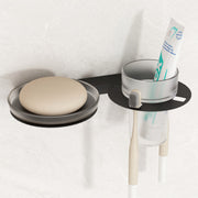 Plantex Soap Dish with Tumbler Holder for Bathroom/Stainless Steel Glass soap Holder wtih Toothbrush Stand/Bathroom Accessories - Pack of 1 (Black)