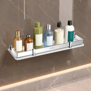 Plantex Wall Shelf for Bathroom Storage/Acrylic Washroom Shelf Organizer with Stainless Steel Railings/Bathroom Accessories (White, 15x6 inches)