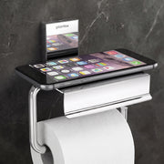 Plantex 304 Grade Stainless Steel Toilet Paper Holder with Mobile Phone Stand/Toilet Paper Roll Holder for Bathroom Accessories Crystal (Chrome)
