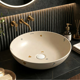 Plantex Wash Basin/Ceramic Table Top Wash Basin/Designer Countertop Basin for Bathroom/Restaurants/Hotel (Khakhi - 16 x 16 x 5 Inch)