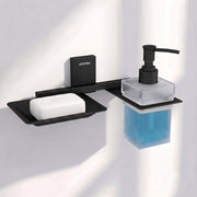 Plantex 304 Grade Stainless Steel Soap Dish with Liquid Dispenser/Soap Stand/Shampoo Dispenser for Bathroom/Bathroom Accessories - Pack of 1 (Crystal, Black)
