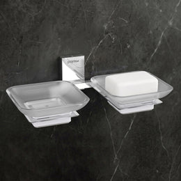 Plantex 304 Grade Stainless Steel and Frosted Glass Double Soap Dish/Soap Stand/Soap Storage/Dual Soap Holder for Bathroom/Bathroom Accessories - Crystal (Chrome)