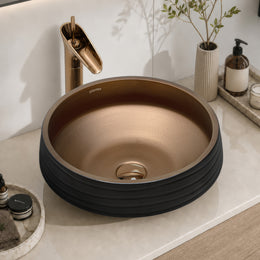 Plantex Designer Ceramic Basin/Table Top Wash Basin for Bathroom/Countertop Vessel Sink Basin for Home/Office/Restaurant (Black & Bronze - 15 x 15 x 6 Inch)