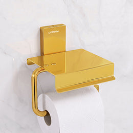 Plantex 304 Grade Stainless Steel Tissue Paper Roll Holder/Toilet Tissue Holder with Mobile Stand/Bathroom Accessories (Crystal, PVD Gold)