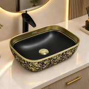 Plantex Designer Ceramic Basin/Table Top Wash Basin for Bathroom/Countertop Vessel Sink - Indo-European Collection (EQTT-466, 18 x 13 x 5.5)