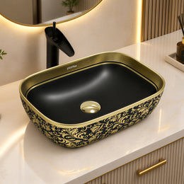 Plantex Designer Ceramic Basin/Table Top Wash Basin for Bathroom/Countertop Vessel Sink - Indo-European Collection (EQTT-466, 18 x 13 x 5.5)