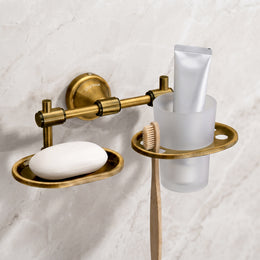Plantex Niko Stainless Steel 304 Grade 2in1 Soap Dish with Tumbler Holder/Soap Stand/Tooth Brush Holder/Bathroom Accessories (Brass Antique)
