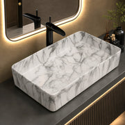Plantex Table Top Marble Finish Basin/Ceramic Washbasin for Bathroom/Countertop Wash Basin for Home/hotel/Restaurant (24 x 13 x 5 Inch)