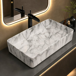 Plantex Table Top Marble Finish Basin/Ceramic Washbasin for Bathroom/Countertop Wash Basin for Home/hotel/Restaurant (24 x 13 x 5 Inch)