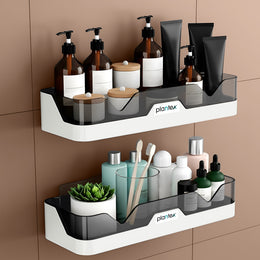 Plantex Premium Self Adhesive Bathroom Shelf/Storage Box for Bathroom/Plastic Shelf for Bathroom/Multi-Purpose Storage Racks for Kitchen/Bathroom Accessories Rack–Pack of 2(White)