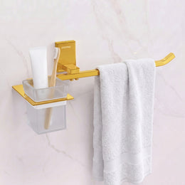 Plantex 304 Grade Stainless Steel Glass Tumbler Holder with Napkin Ring/Toothbrush Holder/Towel Holder for Bathroom/Bathroom Accessories - Pack of 1 (Crystal, PVD Gold)