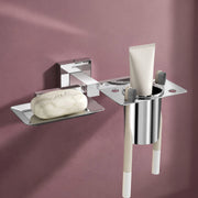 Plantex Aqua Stainless Steel 2in1 Soap Holder with Tumbler Holder/Soap Dish/Toothbrush Holder/Bathroom Accessories (Chrome - Aqua)