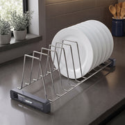 Plantex Stainless Steel Dish Rack/Plate Stand/Thali Stand for Modular Kitchen/Tandem Box Accessories - 10 Sections (Chrome/Pack of 1)