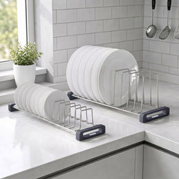 Plantex Stainless Steel Thali Stand/Plate Rack-Stand/Dish Rack/Plate Fixer for Modular Kitchen/Tandem Box Accessories- Set of 2 (Chrome)