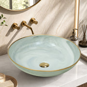 Plantex Wash Basin/Ceramic Table Top Wash Basin/Designer Countertop Basin for Bathroom/Restaurants/Hotel (Mint green & Gold - 16.5 x 16.5 x 4 Inch)