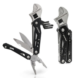 Plantex Multifunction Hand Tool with Adjustable Wrench & Pliers/Portable Stainless Steel Multi Tool with Screwdriver & Utility Blades/Compact DIY Tool  Black (APS-MQ044G)
