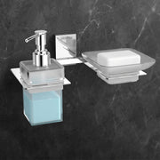 Plantex 304 Grade Stainless Steel Soap Dish/Glass Soap Holder/Liquid Soap Dispenser/Shampoo Dispenser for Bathroom/Bathroom Accessories (Crystal -Chrome)
