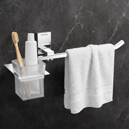 Plantex 304 Grade Stainless Steel Tumbler Holder/Glass Toothbrush Holder/Napkin Ring/Towel Holder for Bathroom/Bathroom Accessories - Crystal(Chrome)