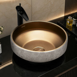 Plantex Ceramic Table Top Wash Basin for Bathroom/Countertop Vessel Sink Basin/Round Washbasin - Indo-European Collection  (16 x 16 x 6.5 Inch)