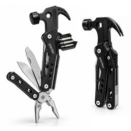 Plantex 12-in-1 Multipurpose Mini Hammer & Pliers Hand Tool Set/Stainless Steel Folding Multi-Tool Kit for Home DIY Repair & General Maintenance  Pack of 1, Black (MQ042G)