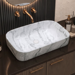 Plantex Tabletop Wash Basin/Bathroom Sink/Wash Basin Over Counter/Designer Ceramic Wash Basin for Bathroom (21.5x114x4.5 Inch - Marble Finish)