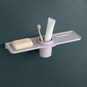 Plantex Double Soap Dish with Tumbler Holder/Acrylic Soap Stand with Tumbler for Bathroom/Soap Holder/Bathroom Accessories - Pack of 1 (VIG-119, Grey)