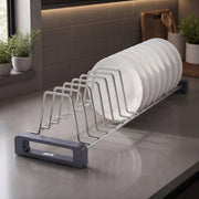 Plantex Stainless Steel Plate Stand for Kitchen Cabinet/14 Slot Plate Rack Organiser/Saucer/Dish Rack Organiser for Kitchen with Anti-Scratch Base (Size-4Inches, Slot- 14, Pack of 1)