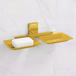 Plantex 304 Grade Stainless Steel Double Soap Stand/Dual Soap Dish/Soap Case/Soap Storage/Soap Holder for Bathroom/Bathroom Accessories - Pack of 1 (Crystal, PVD Gold)