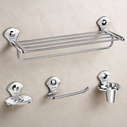 Plantex Stainless Steel 4pcs Bathroom Accessories Set- Towel Rack/Tumbler Holder/Soap Dish Stand/Napkin Ring/Bathroom Organiser Set of 4(Chrome)