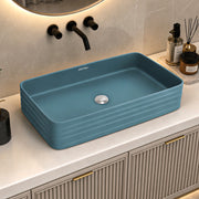 Plantex Ceramic Designer Washbasin for Bathroom/Countertop Bathroom Basin/Rectangle Tabletop Wash Basin for Restaurant/Hotel (Harmony Blue - 26 x 15 x 5 Inch)