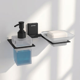 Plantex 304 Grade Stainless Steel Glass Soap Dish with Tumbler Holder/Soap Stand/Bathroom Accessories - Crystal (Black)