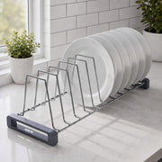 Plantex Stainless Steel Plate Rack for Kitchen/10 Slot Dish Organizer Rack/Plate Holder for Kitchen Drawer/Saucer Stand with Anti-Scratch Base (6 Inches, Pack of 1)