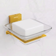 Plantex 304 Grade Stainless Steel Glass Soap Dish/Soap Stand/Soap Holder/Bathroom Accessories - Crystal (PVD Gold)