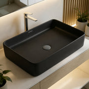 Plantex Black Tabletop Basin for Bathroom/Countertop Wash Basin/Ceramic Bathroom Basin/Washbasin for Restaurant/Hotel (Matt Black Finish - 24 x 13 x 5 Inch)